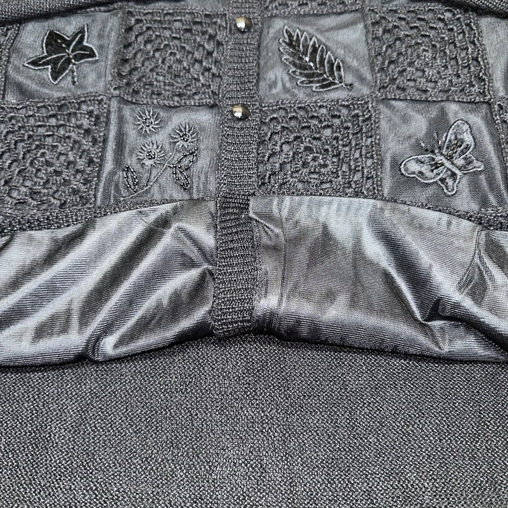 Vintage 90's Teddi‎ Button-Up Cardigan Sweater Black 3D Embroidered Women's L - Picture 5 of 11